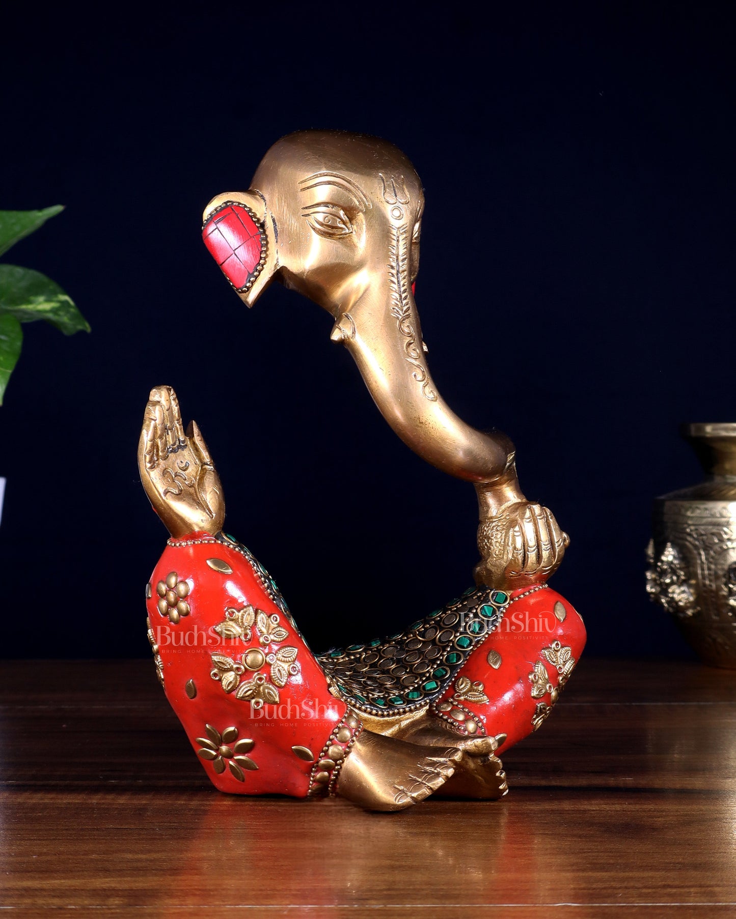 Ganesha Abstract Brass with stonework 8.5 inch statue