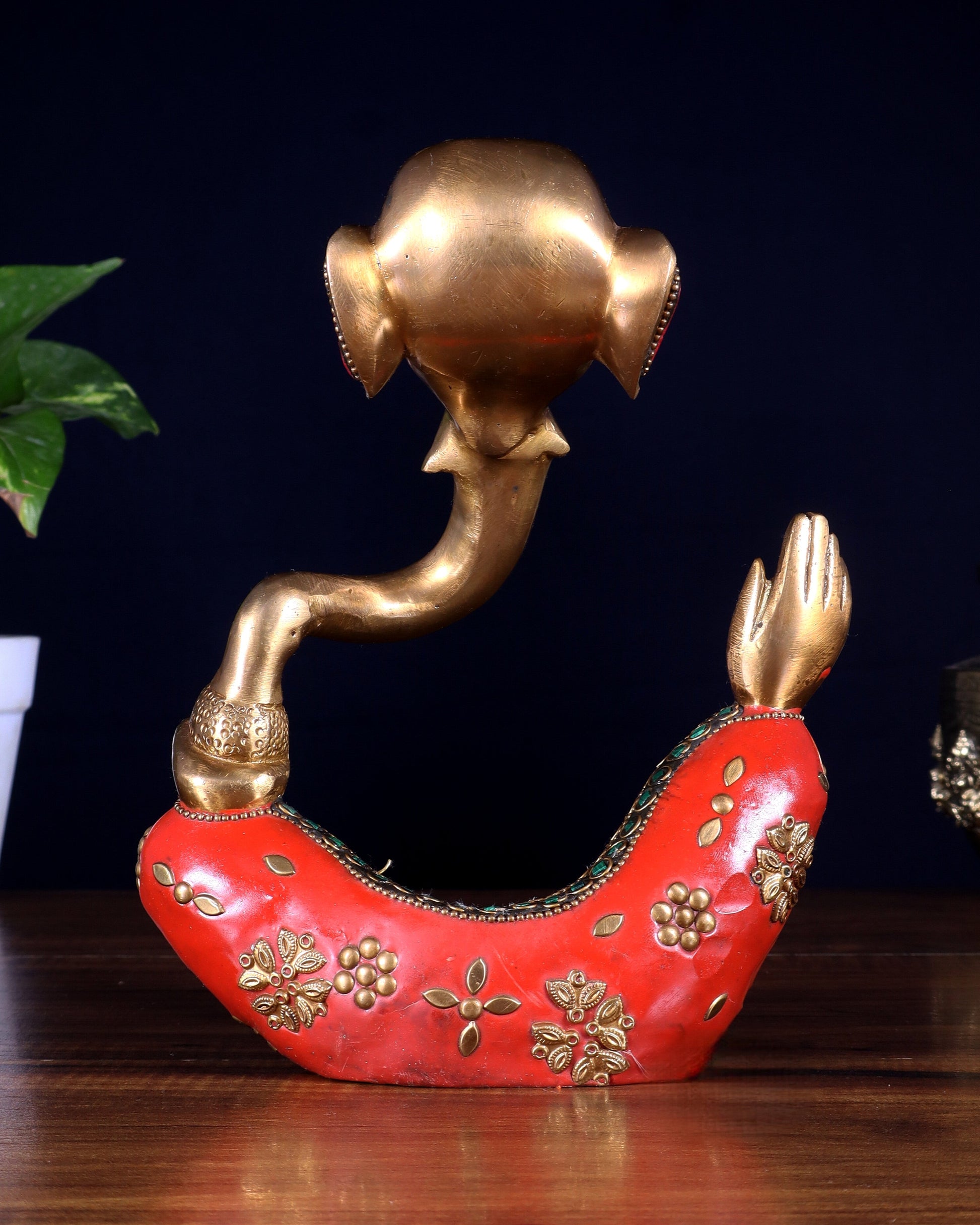 Ganesha Abstract Brass with stonework 8.5 inch statue