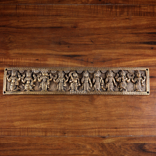 Vintage Brass Vishnu Dashavatar Wall Panel 16 inch wide