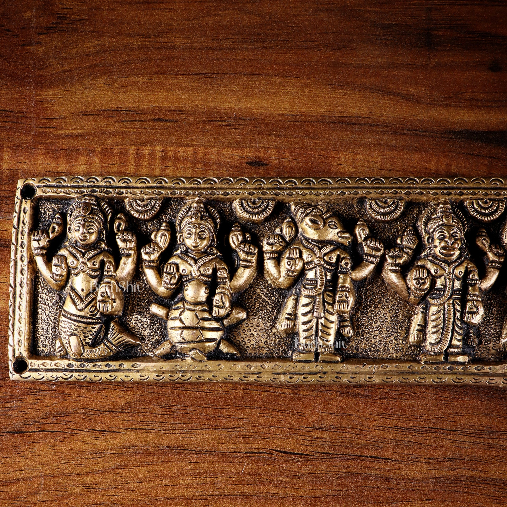 Vintage Brass Vishnu Dashavatar Wall Panel 16 inch wide