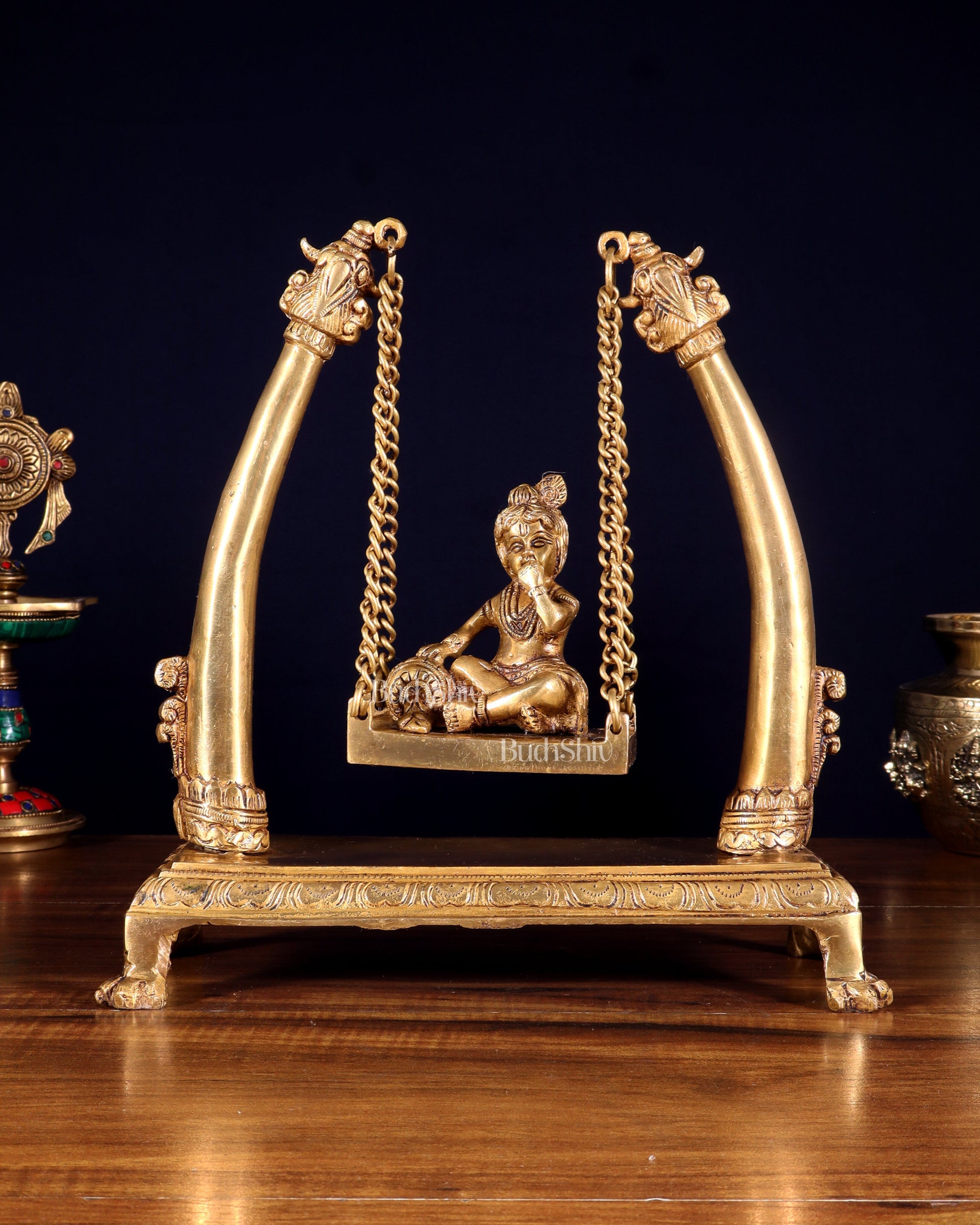 Pure Brass Bal Gopal Makhan Chor on Swing Idol 10 inch
