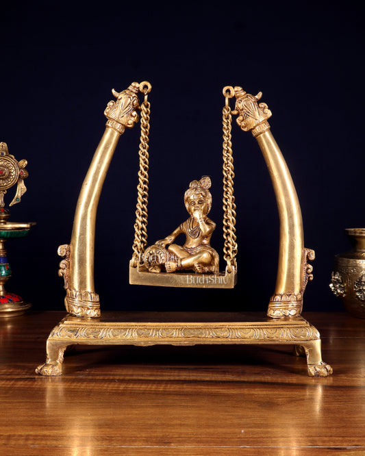 Pure Brass Bal Gopal Makhan Chor on Swing Idol 10 inch