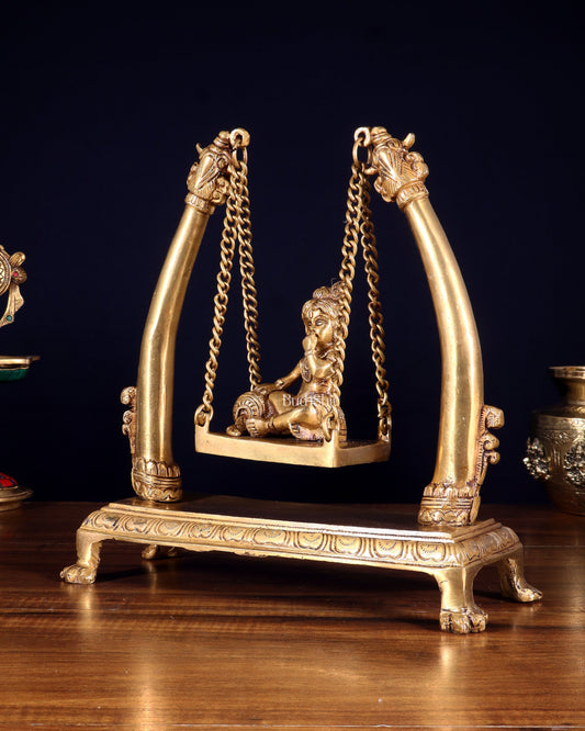 Pure Brass Bal Gopal Makhan Chor on Swing Idol 10 inch