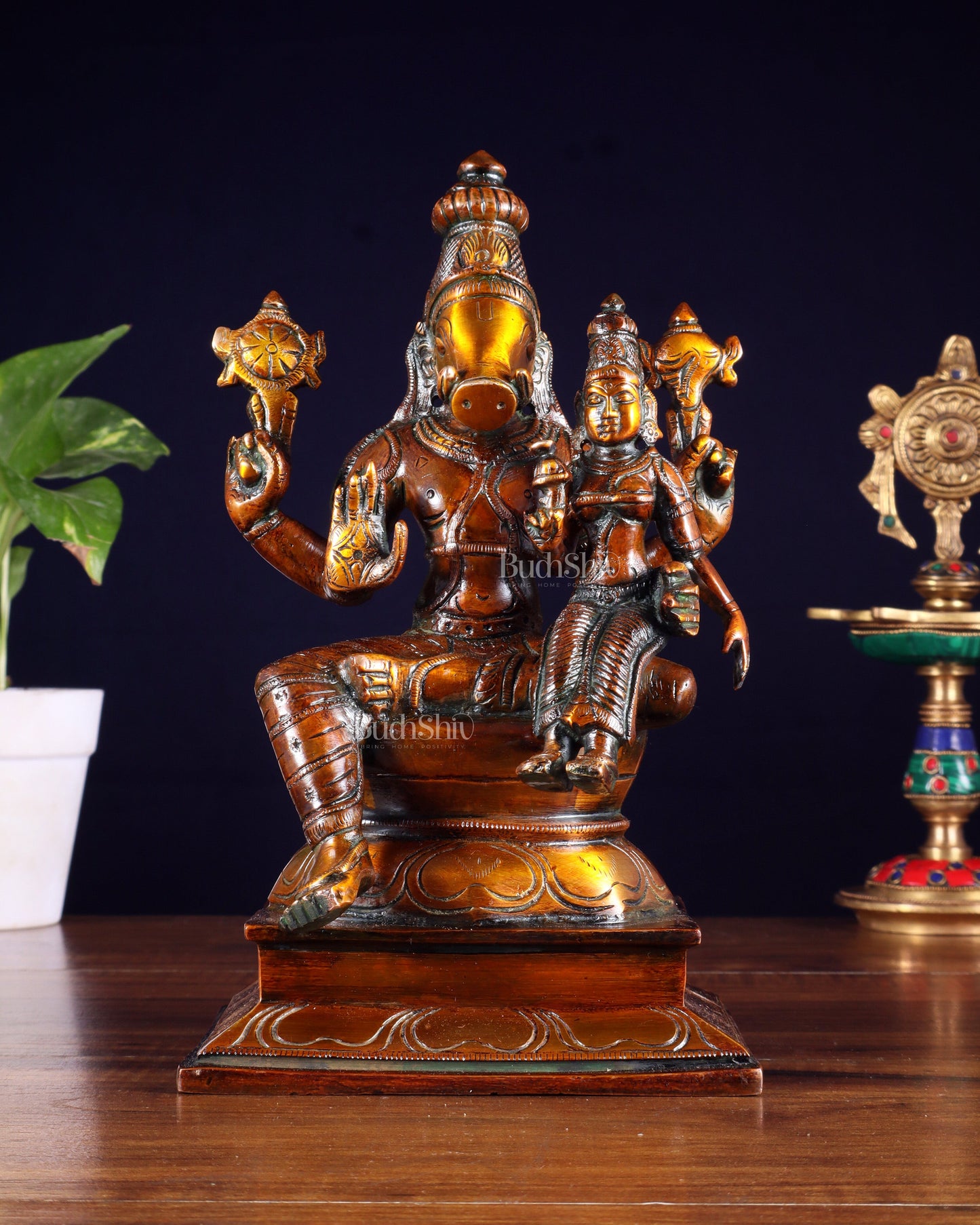 Pure Brass Varaha Lakshmi Statue – Antique Chola Tone 9.5"