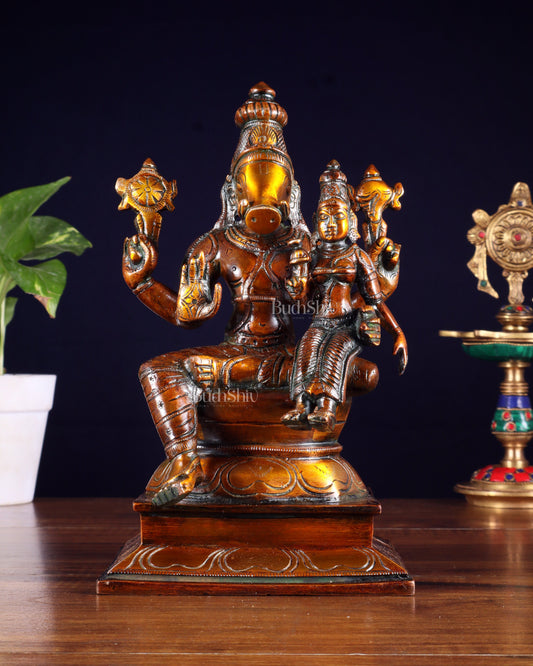 Pure Brass Varaha Lakshmi Statue – Antique Chola Tone 9.5"