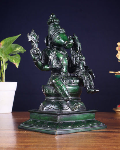Pure Brass Varaha Lakshmi Statue – Agate green Tone 9.5"