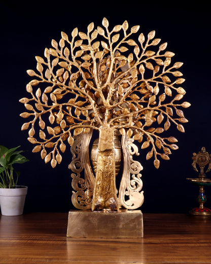 Pure Brass Lord Krishna with Kalpavriksha tree Statue 23"