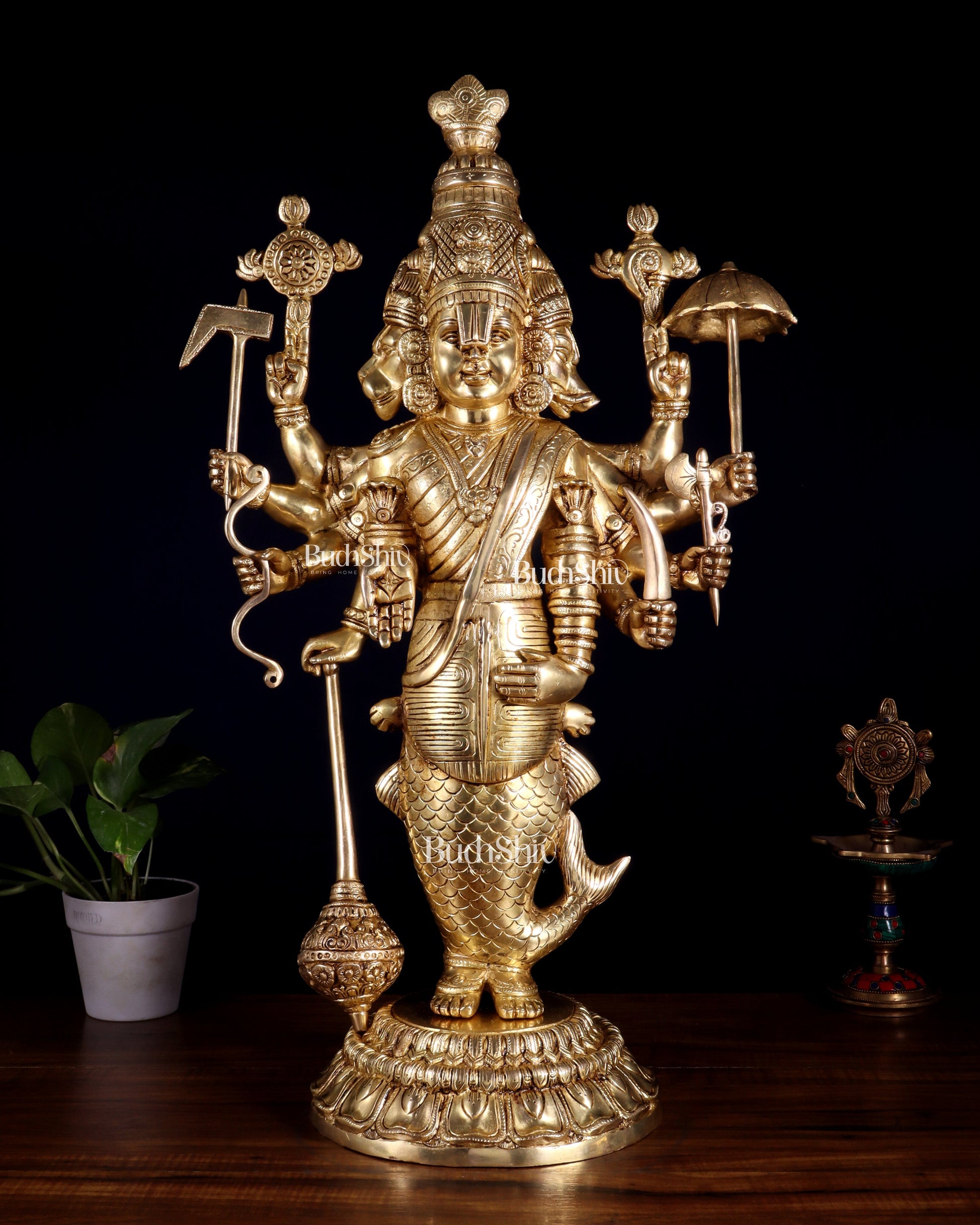 Brass Vishnu Dashavatar Depiction in a Single Statue 24 inch Masterpiece