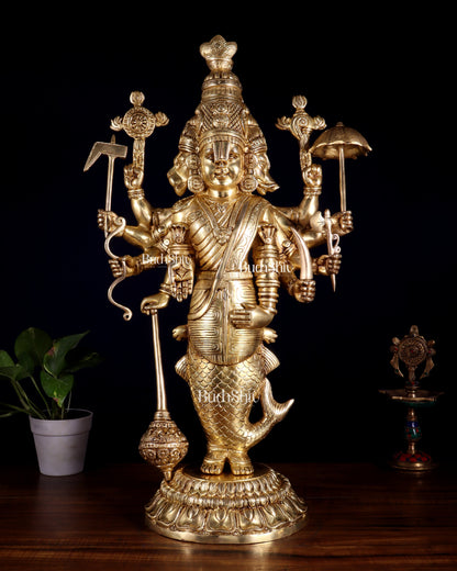 Brass Vishnu Dashavatar Depiction in a Single Statue 24 inch Masterpiece