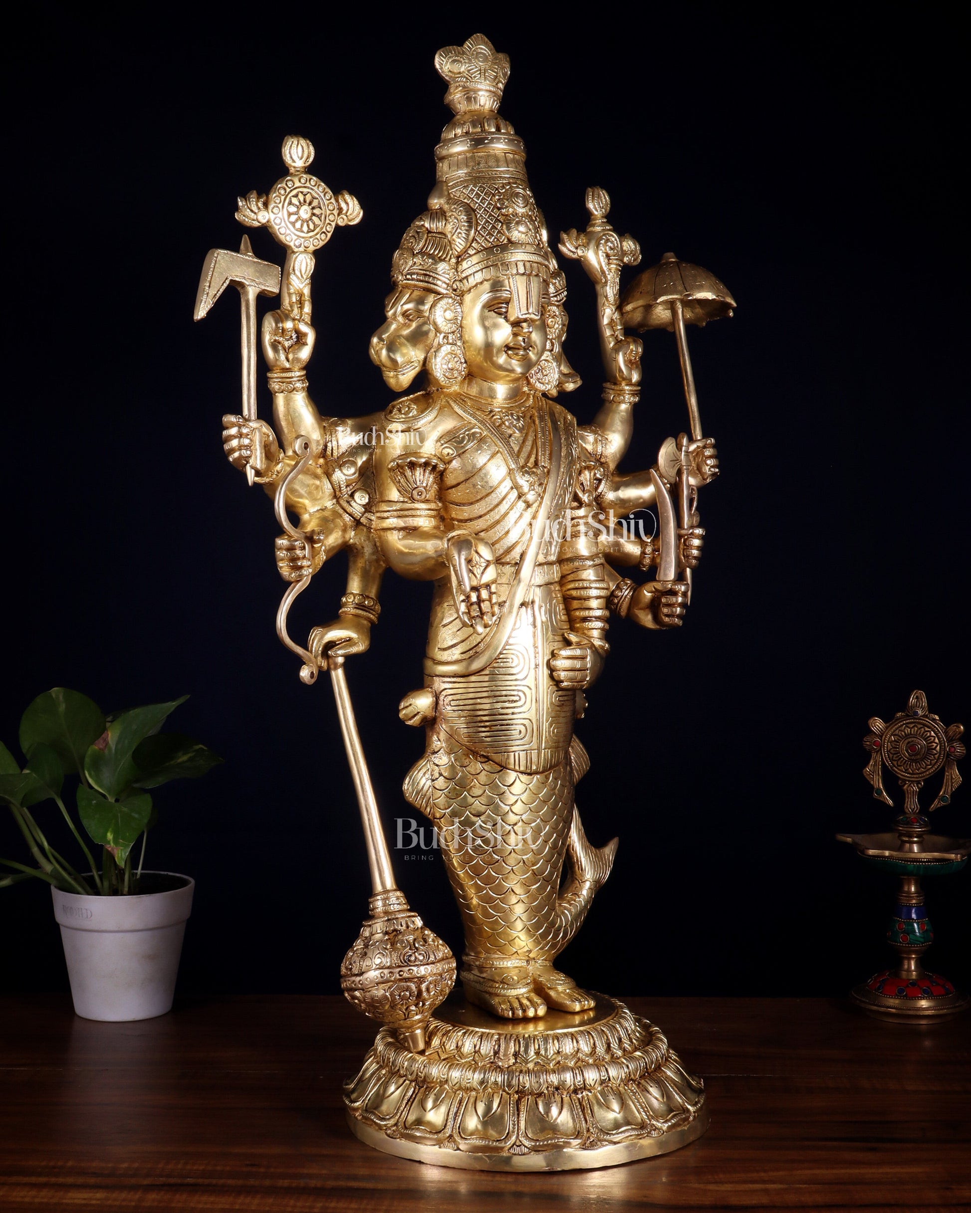 Brass Vishnu Dashavatar Depiction in a Single Statue 24 inch Masterpiece