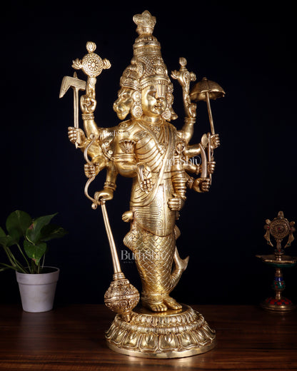 Brass Vishnu Dashavatar Depiction in a Single Statue 24 inch Masterpiece