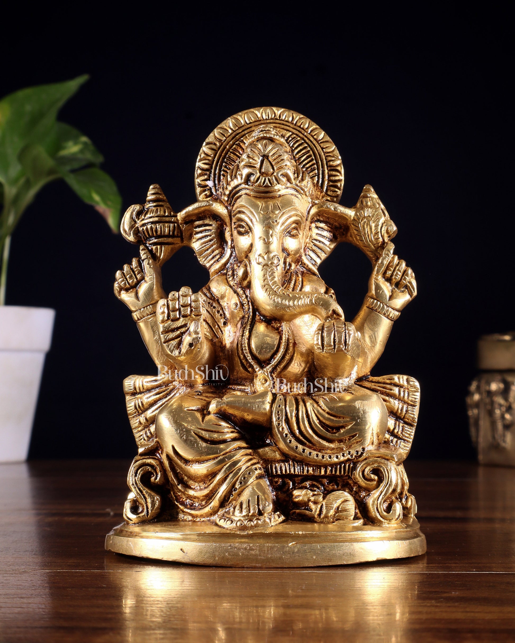 Pure Brass Ganesha Idol – Superfine Carvings 6"