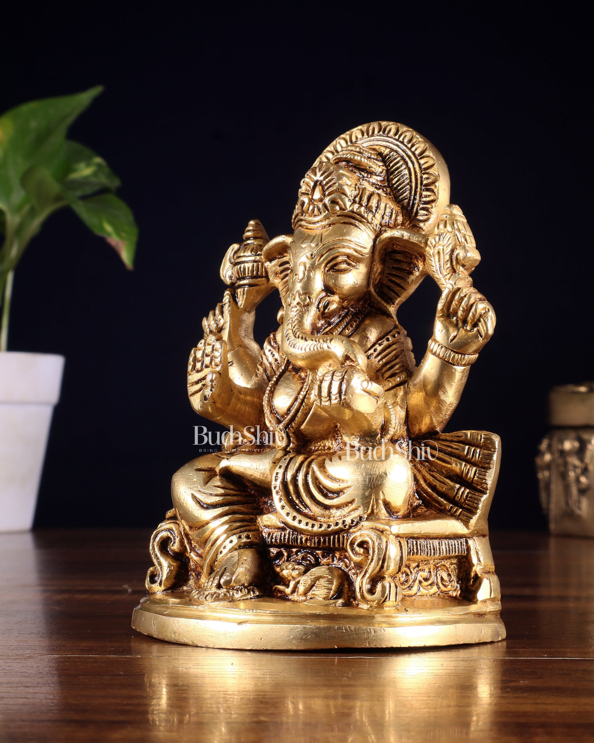 Pure Brass Ganesha Idol – Superfine Carvings 6"
