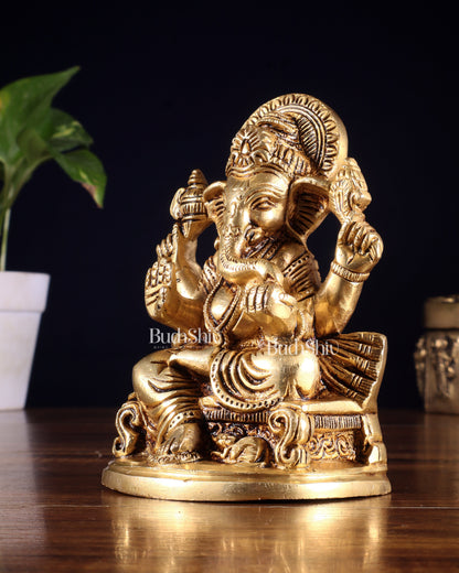 Pure Brass Ganesha Idol – Superfine Carvings 6"