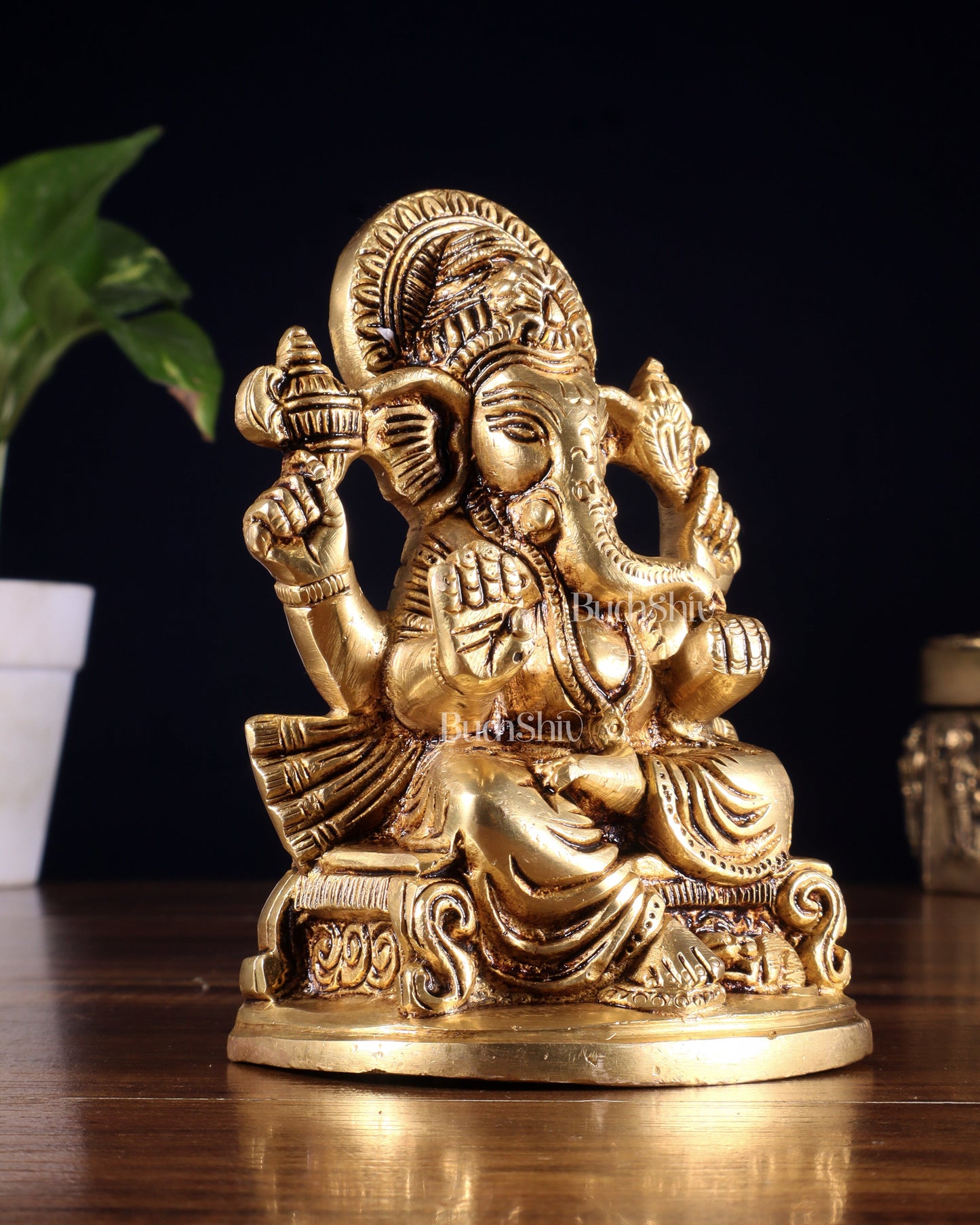 Pure Brass Ganesha Idol – Superfine Carvings 6"