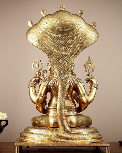 Bronze Lord Ganesha with Shiva and Parvati Idol - 18.5" panchaloha sculpture