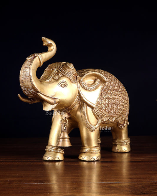 Brass big Elephant with trunk up statue 11"