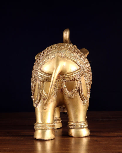 Brass big Elephant with trunk up statue 11"