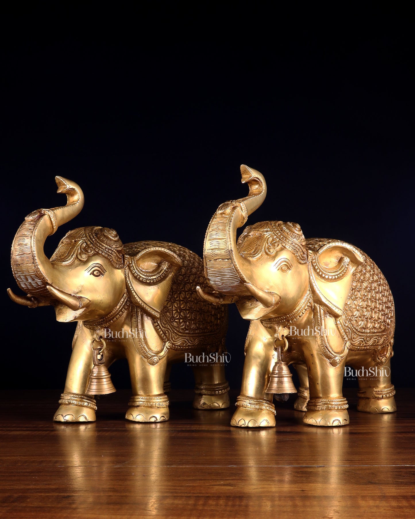 Brass big Elephants pair with trunk up statues 11"