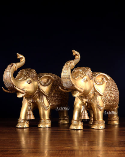 Brass big Elephants pair with trunk up statues 11"