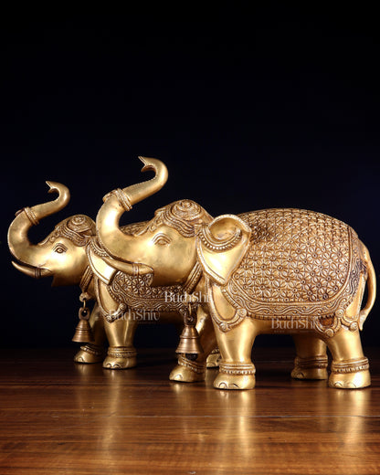 Brass big Elephants pair with trunk up statues 11"