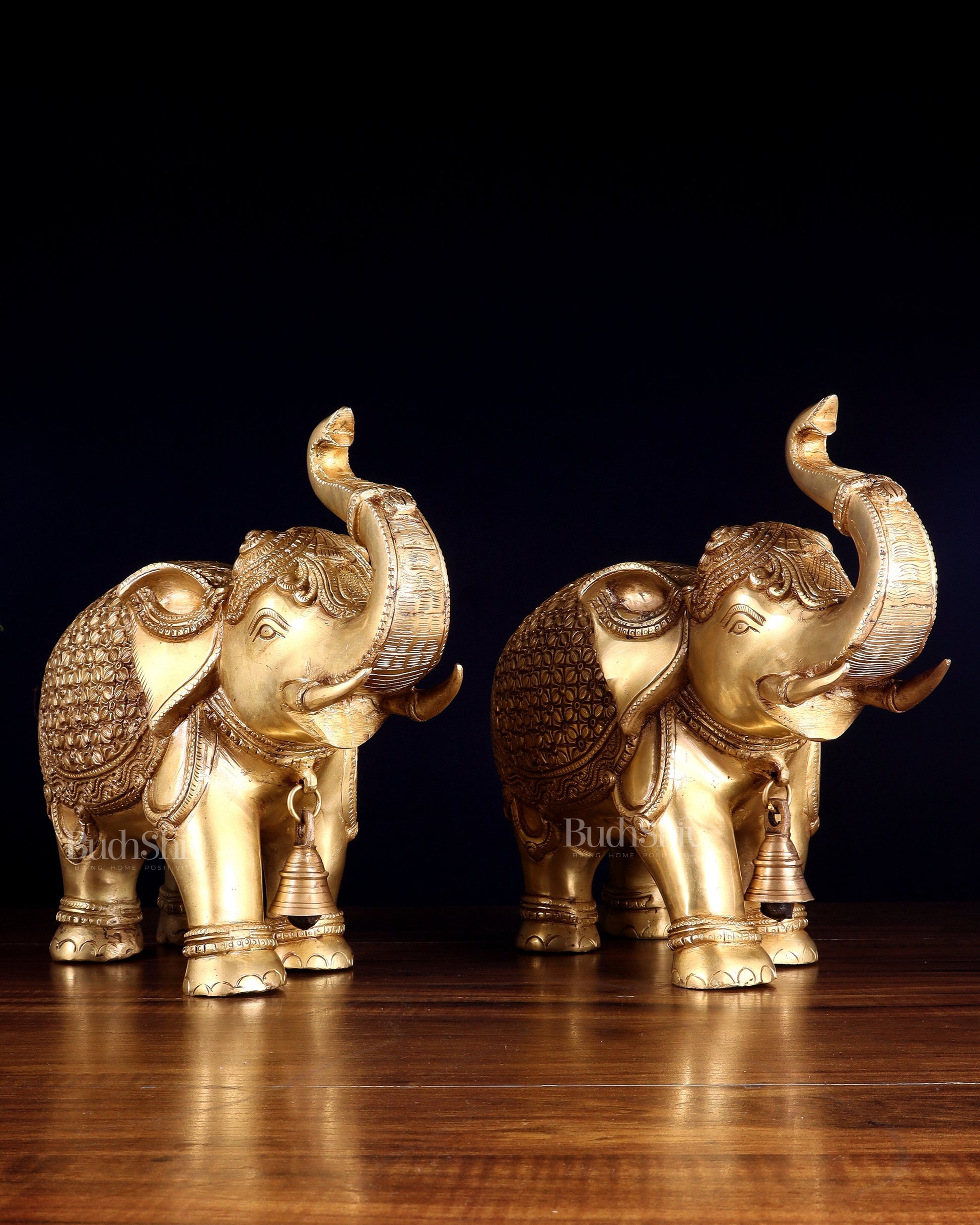Brass big Elephants pair with trunk up statues 11"
