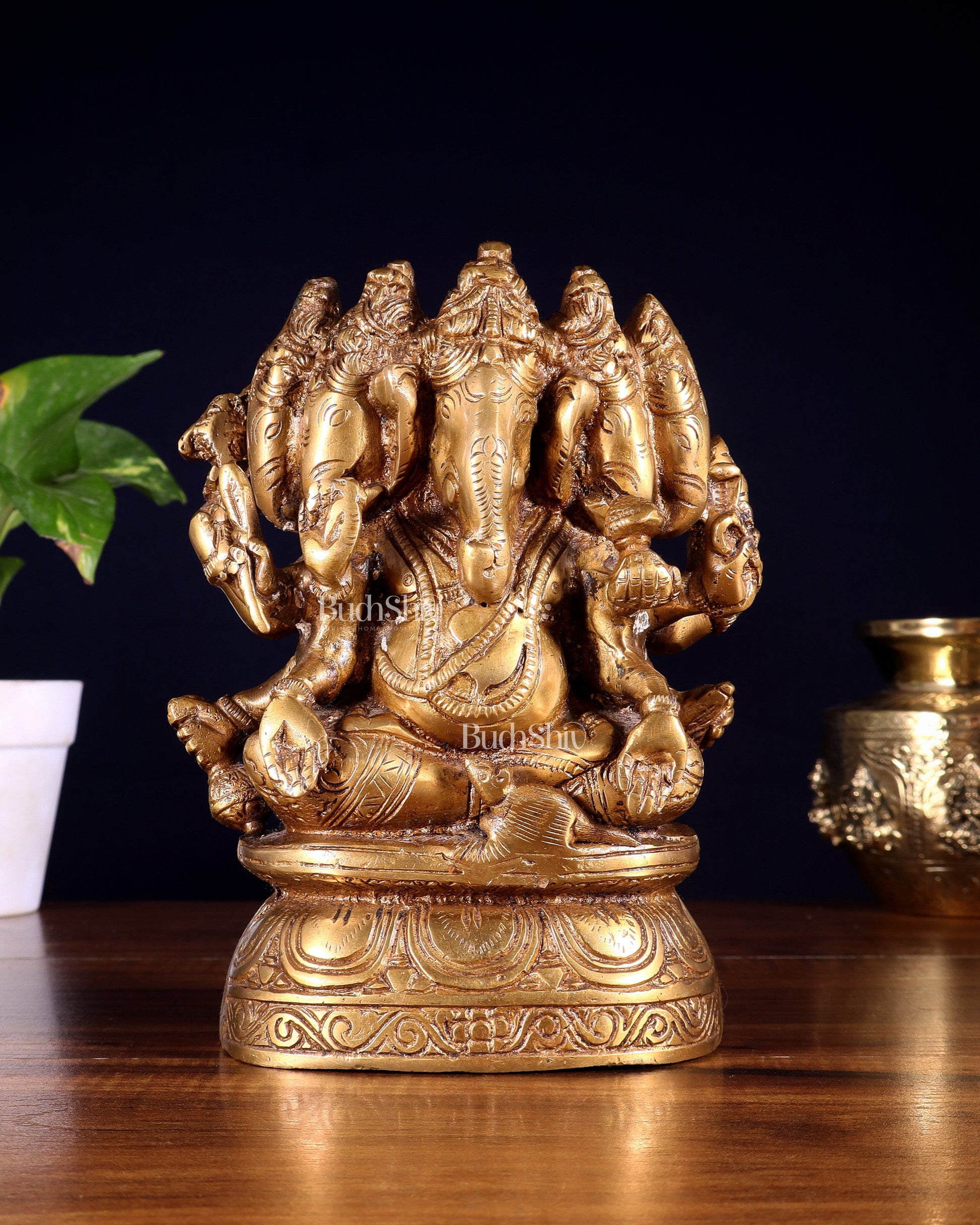 Brass Superfine Panchmukhi Ganesha Idol - 8 Inch