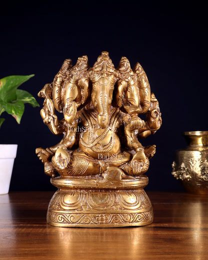 Brass Superfine Panchmukhi Ganesha Idol - 8 Inch