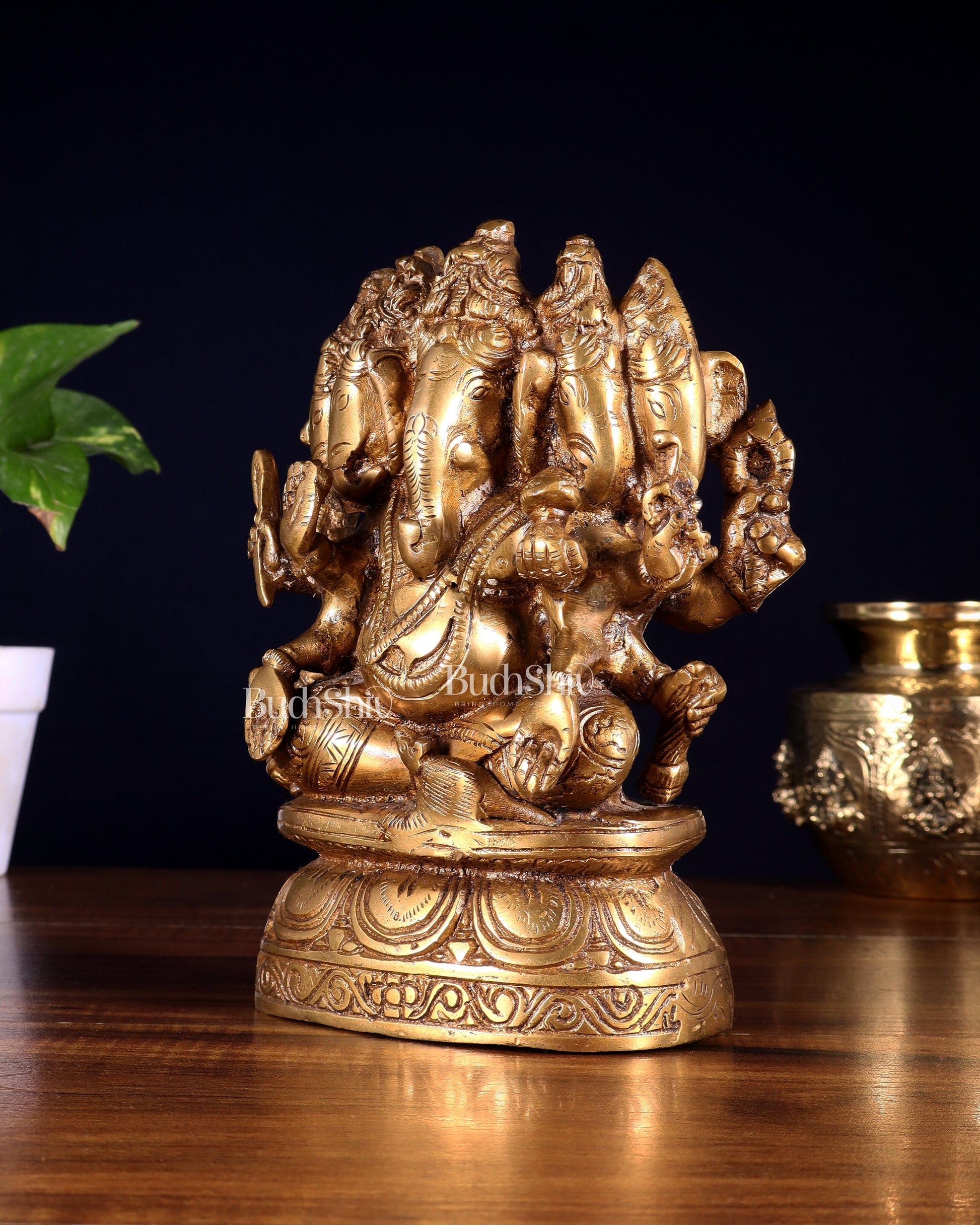 Brass Superfine Panchmukhi Ganesha Idol - 8 Inch