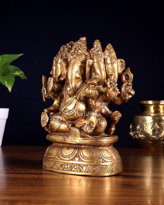 Brass Superfine Panchmukhi Ganesha Idol - 8 Inch
