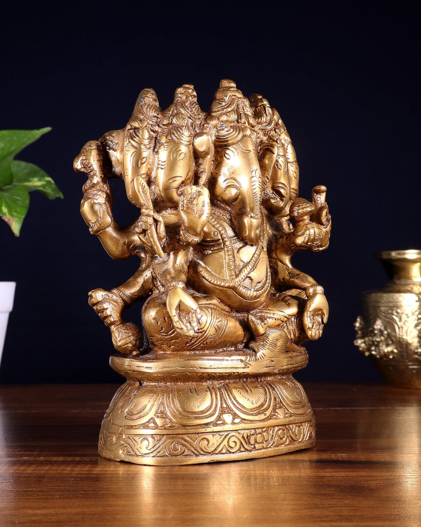 Brass Superfine Panchmukhi Ganesha Idol - 8 Inch