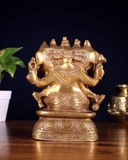 Brass Superfine Panchmukhi Ganesha Idol - 8 Inch