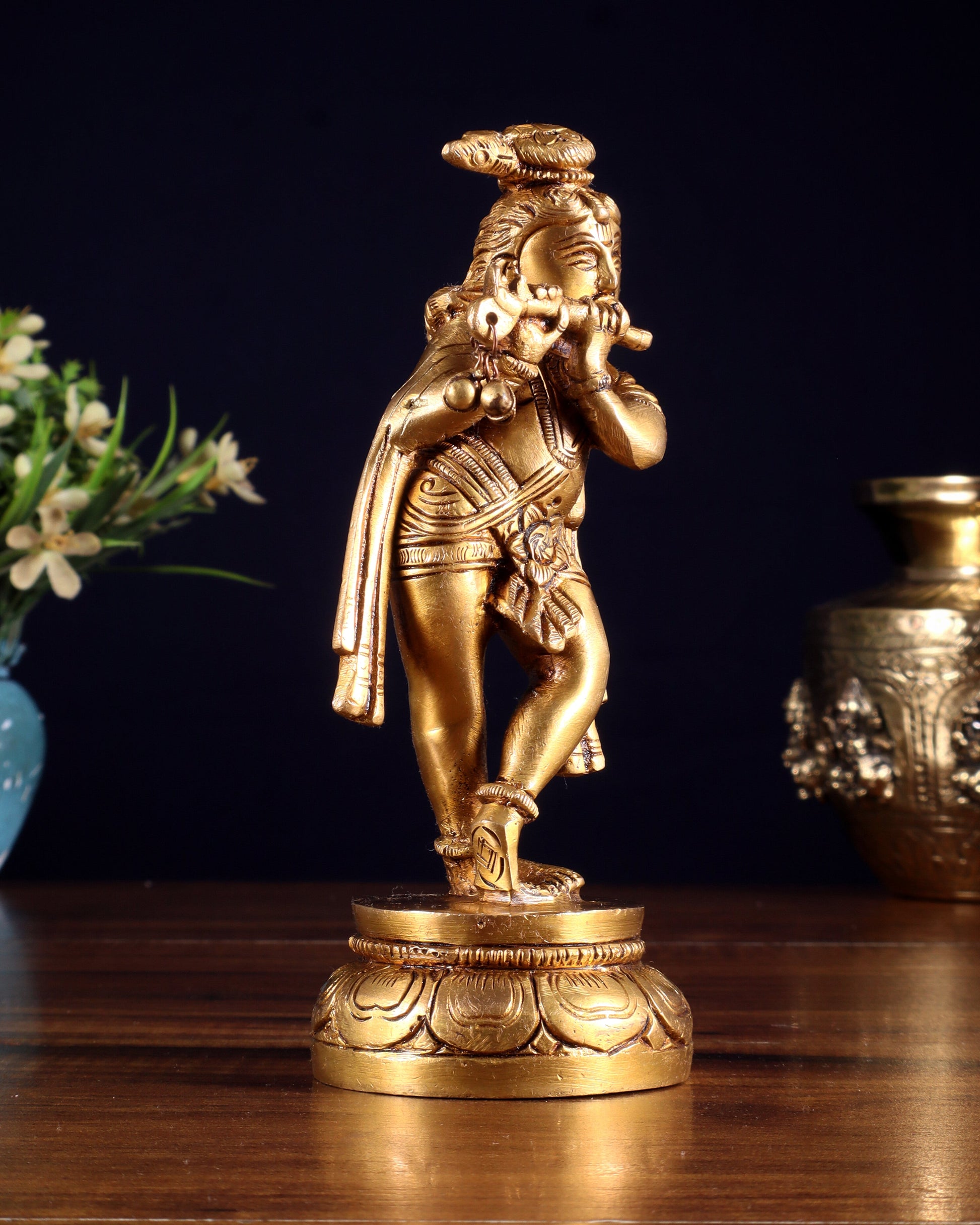 Brass Lord Krishna Statue 6.5" unique stance