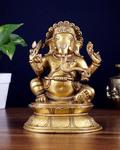 Brass Lord Ganesha Idol - 7.5 Inch