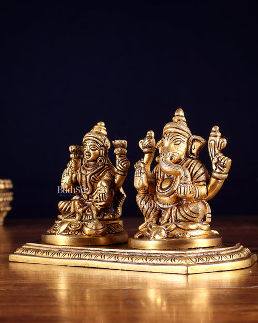 Pure Brass Ganesh Lakshmi Idol on Same Base 4 inch