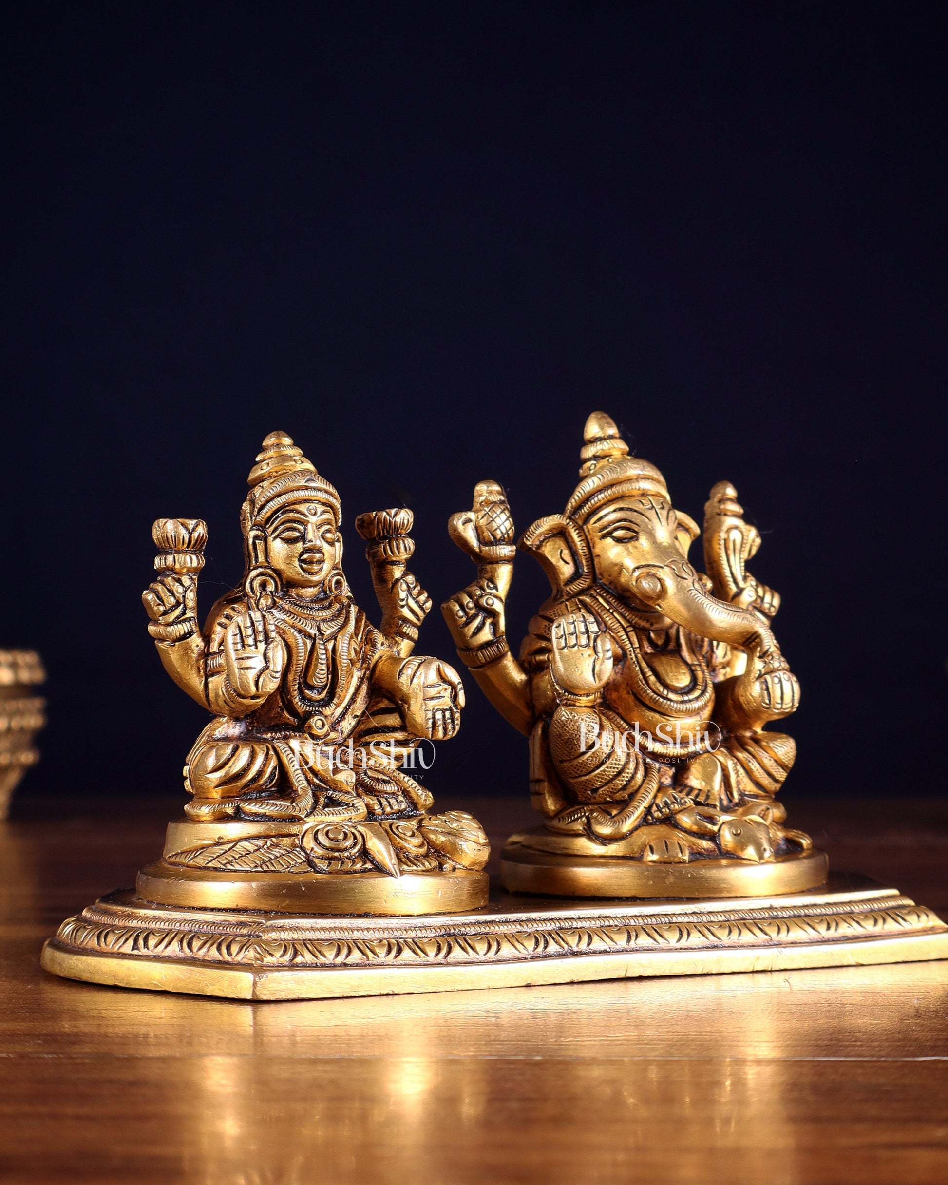 Pure Brass Ganesh Lakshmi Idol on Same Base 4 inch