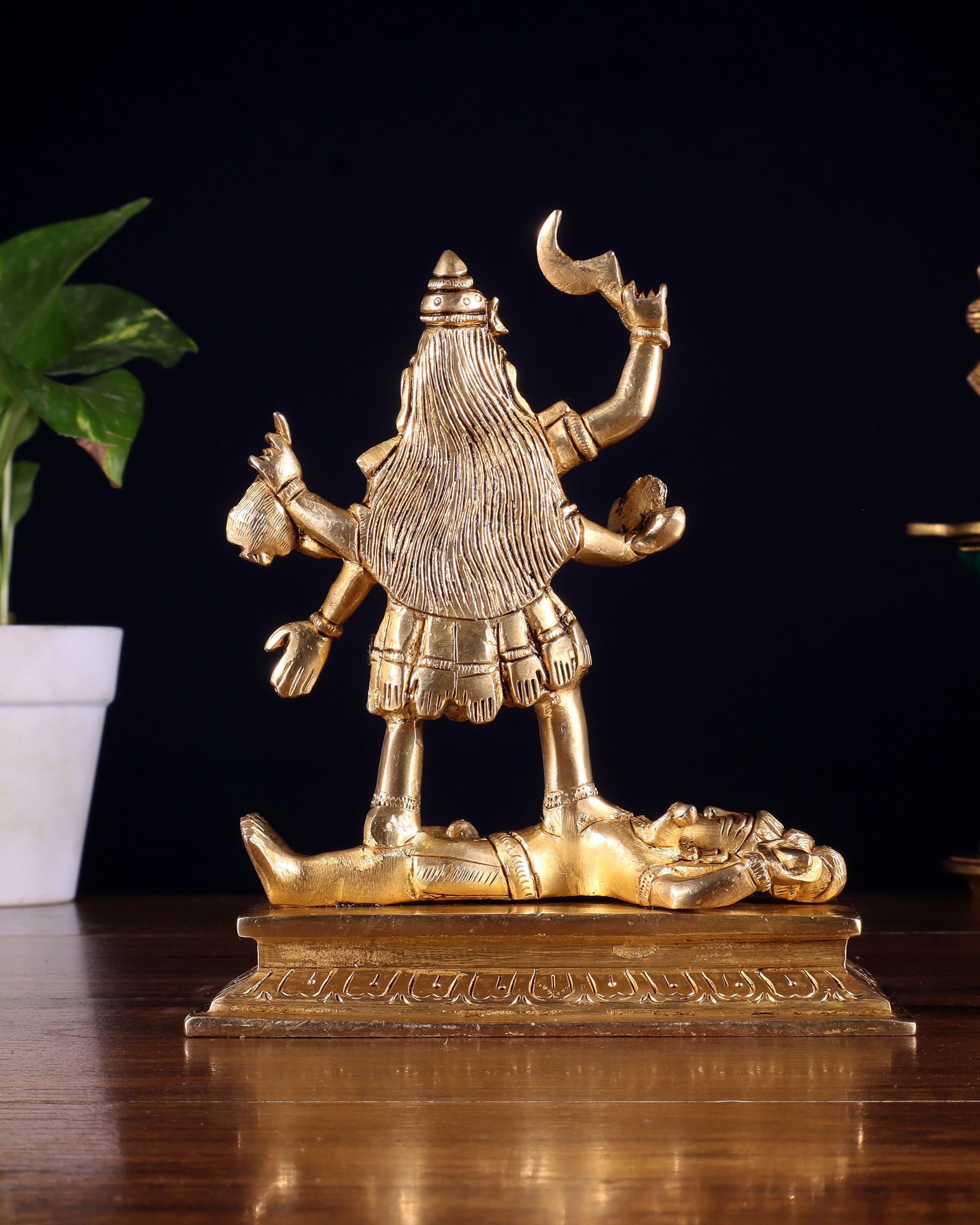 Brass Charbhuja Goddess Kali with Four Arms Idol 7 inch