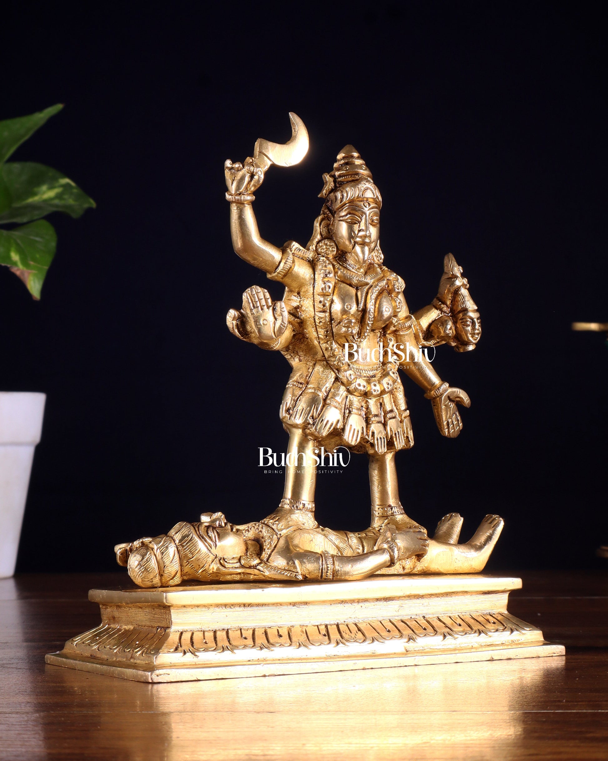 Brass Charbhuja Goddess Kali with Four Arms Idol 7 inch