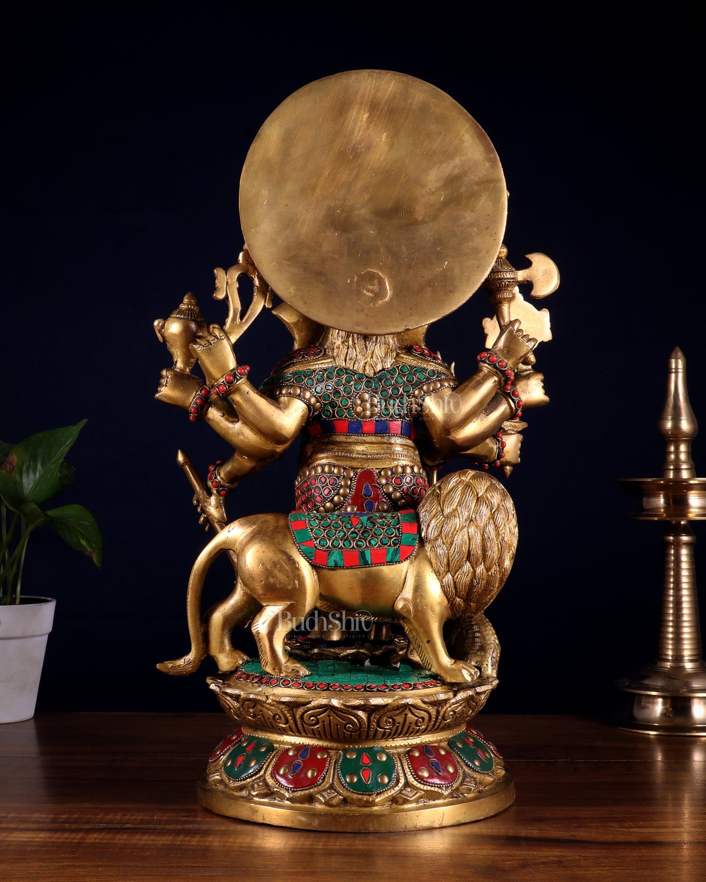 Large Brass Kana Drishti Ganesha Standing with Lion Statue 18 inch