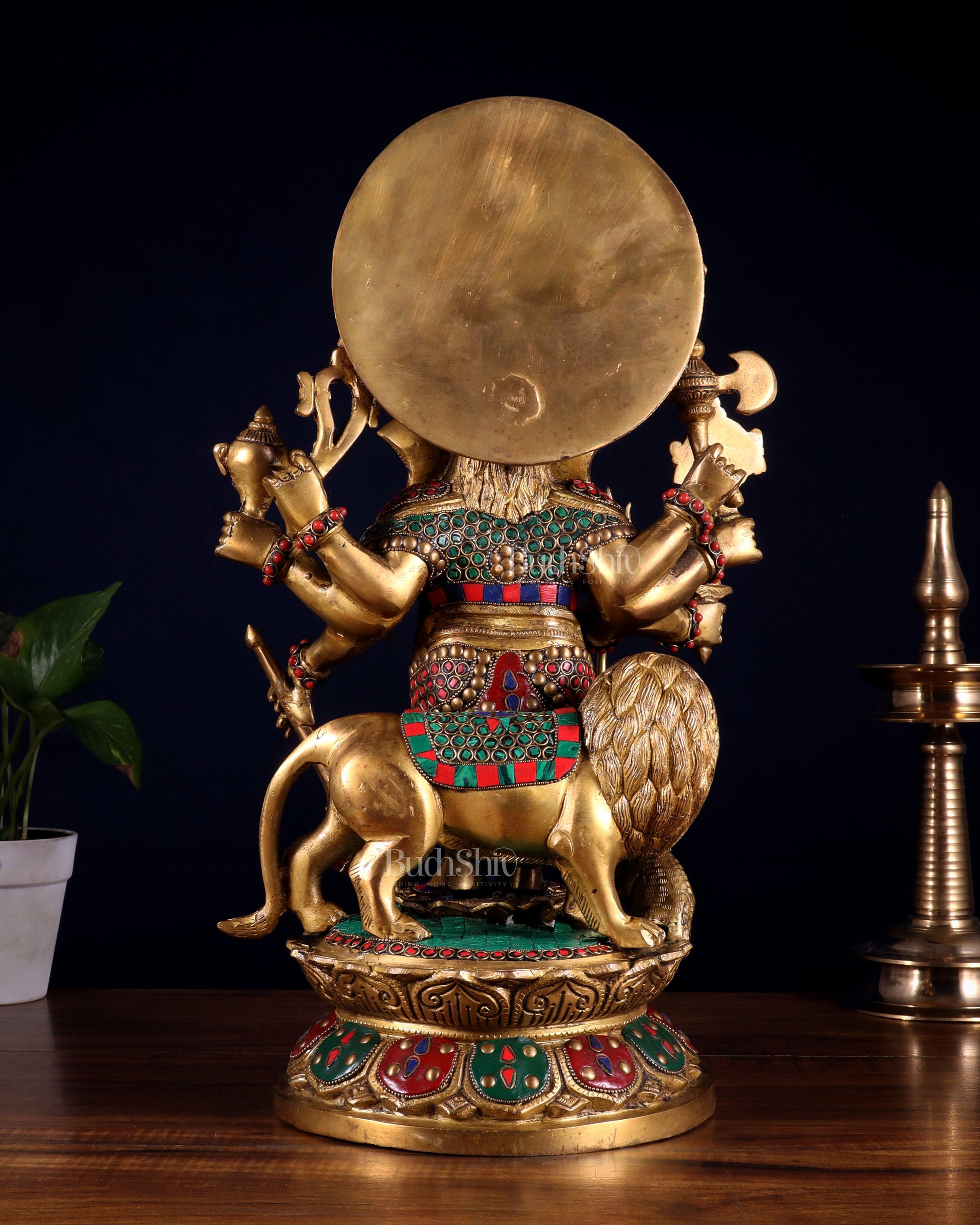 Large Brass Kana Drishti Ganesha Standing with Lion Statue 18 inch