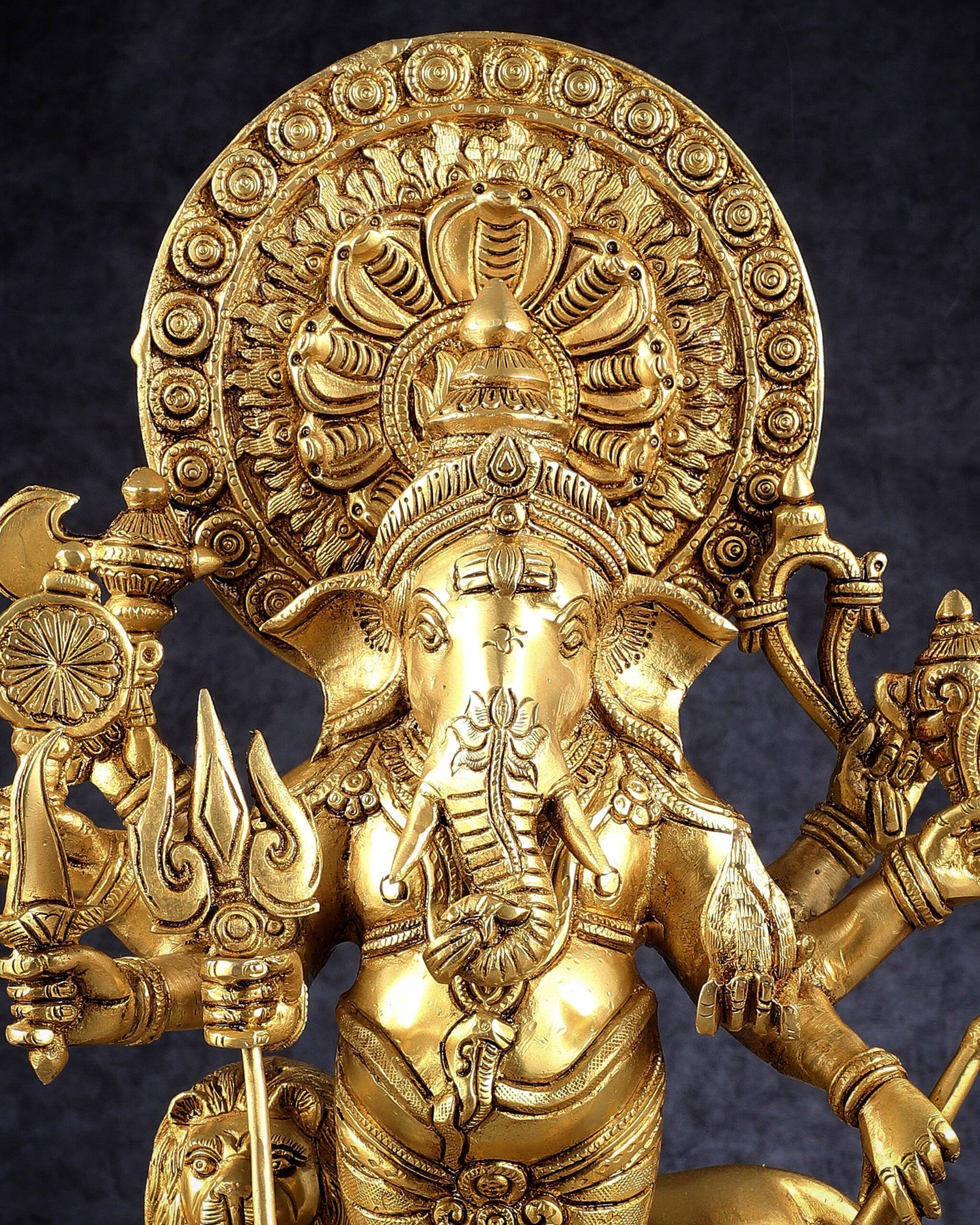 Large Brass Kana Drishti Ganesha Standing with Lion Statue | (18 inch/ 12kg)