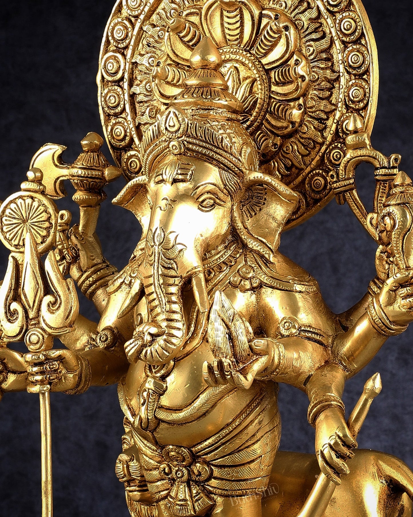 Large Brass Kana Drishti Ganesha Standing with Lion Statue | (18 inch/ 12kg)