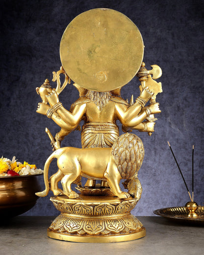 Large Brass Kana Drishti Ganesha Standing with Lion Statue | (18 inch/ 12kg)