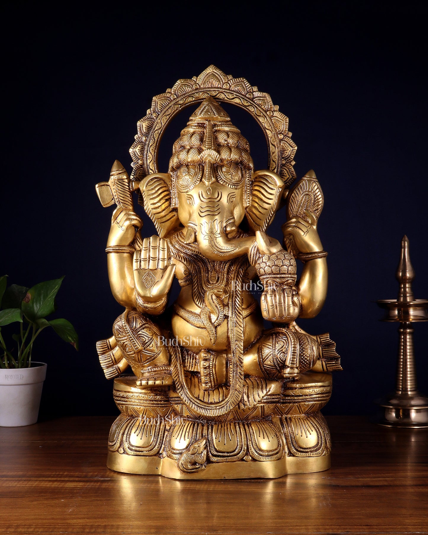Brass Lord Ganesha Statue with Enhanced Carvings – Divine Elegance 20"