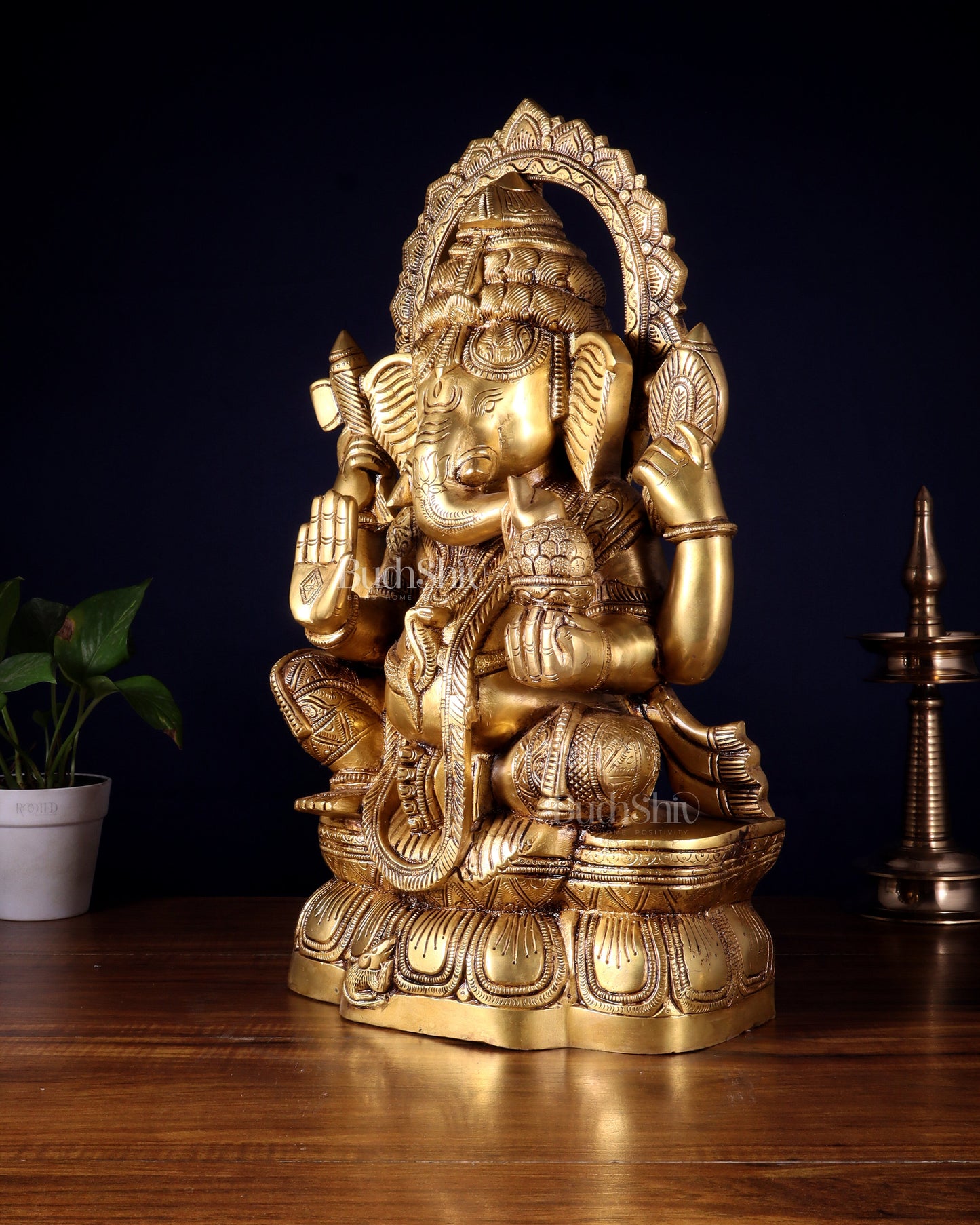 Brass Lord Ganesha Statue with Enhanced Carvings – Divine Elegance 20"