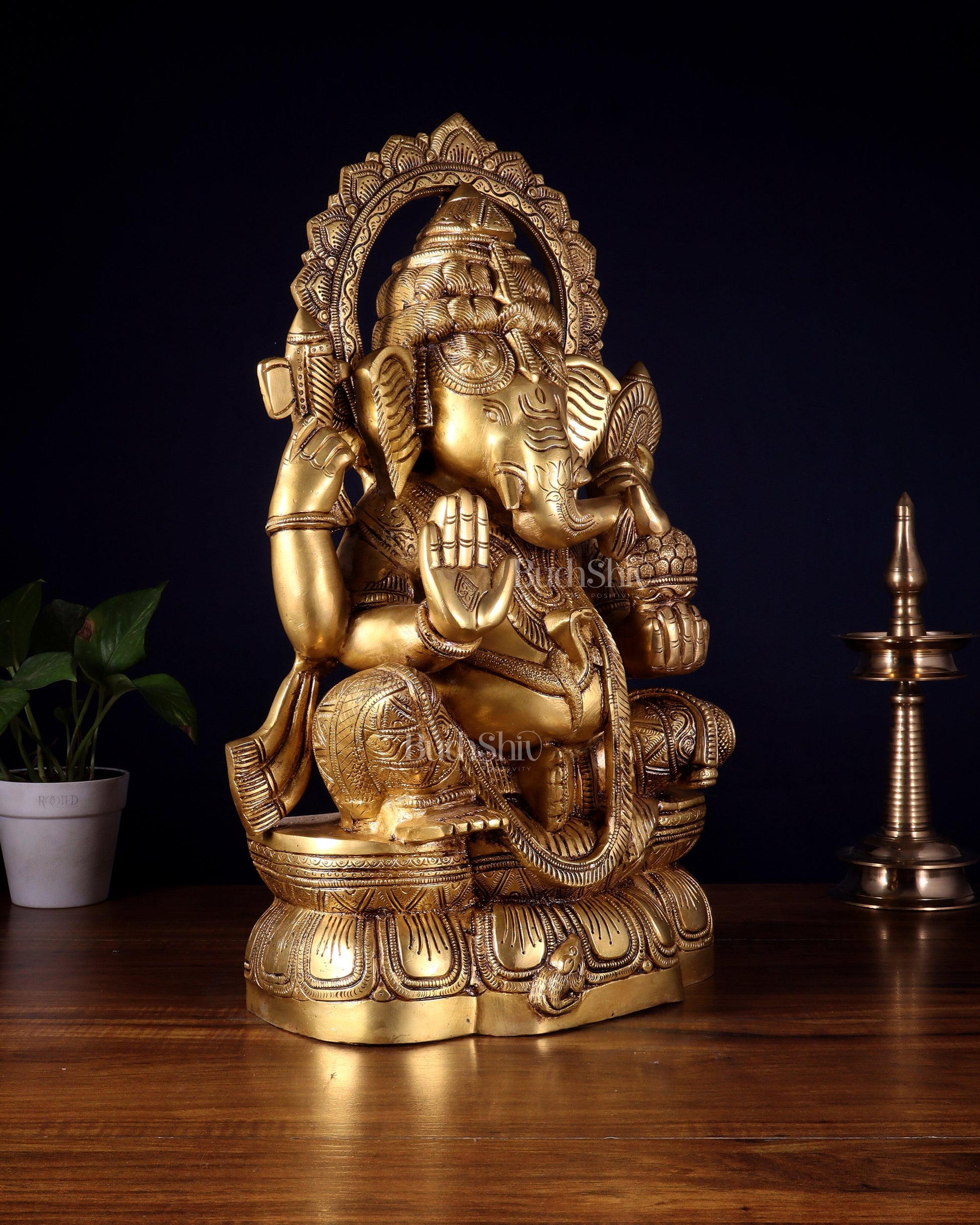 Brass Lord Ganesha Statue with Enhanced Carvings – Divine Elegance 20"