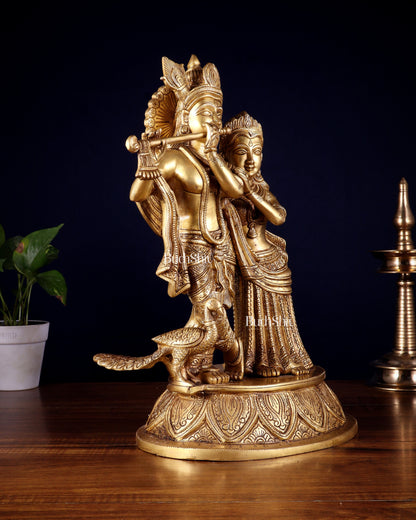 Pure Brass Radha Krishna with Peacock Idol - 16"
