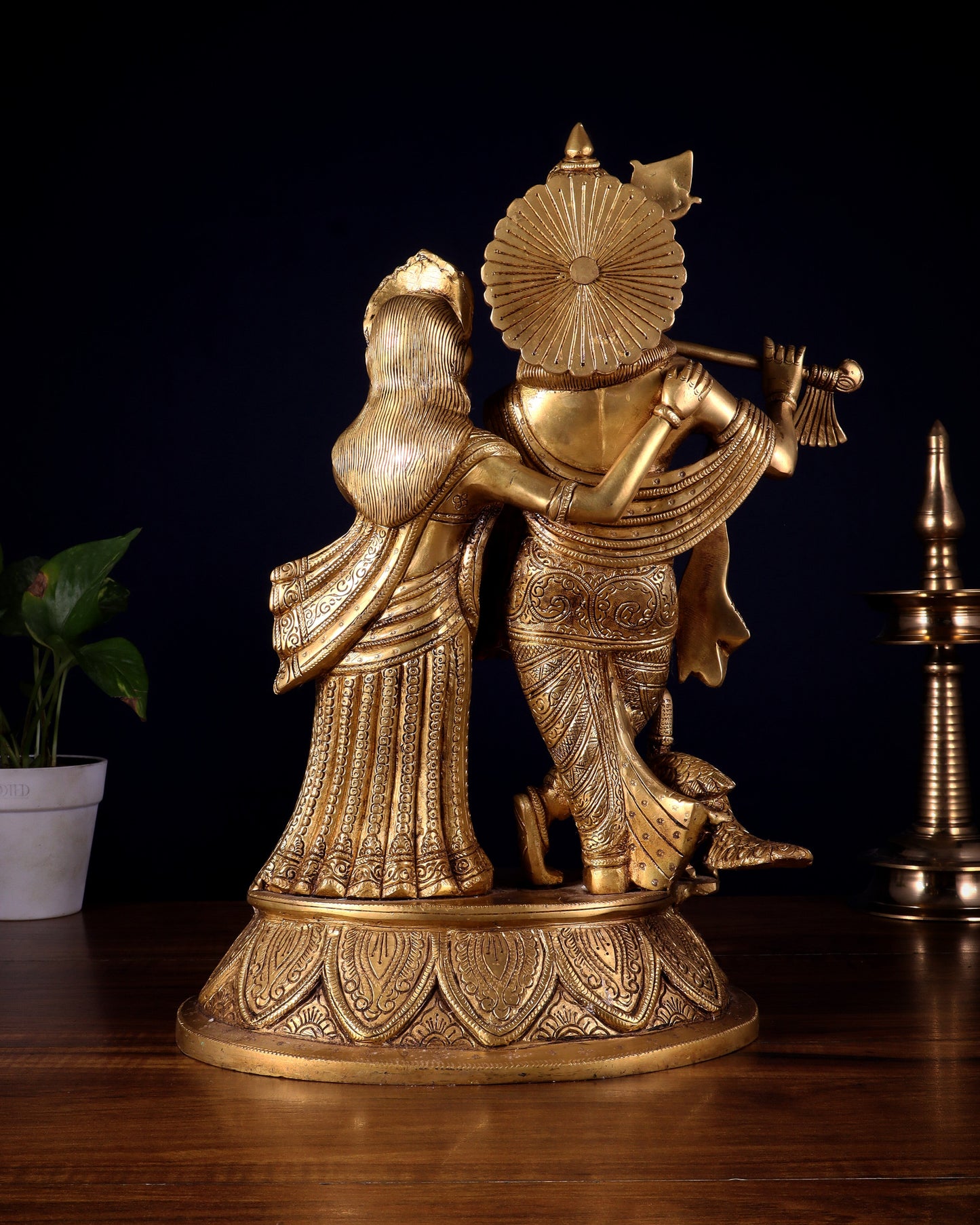 Pure Brass Radha Krishna with Peacock Idol - 16"