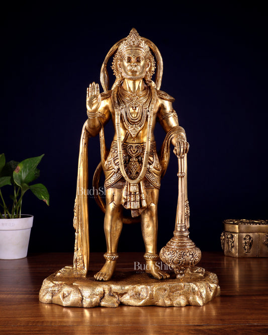Pure Brass Standing Hanuman Statue - 18 inch