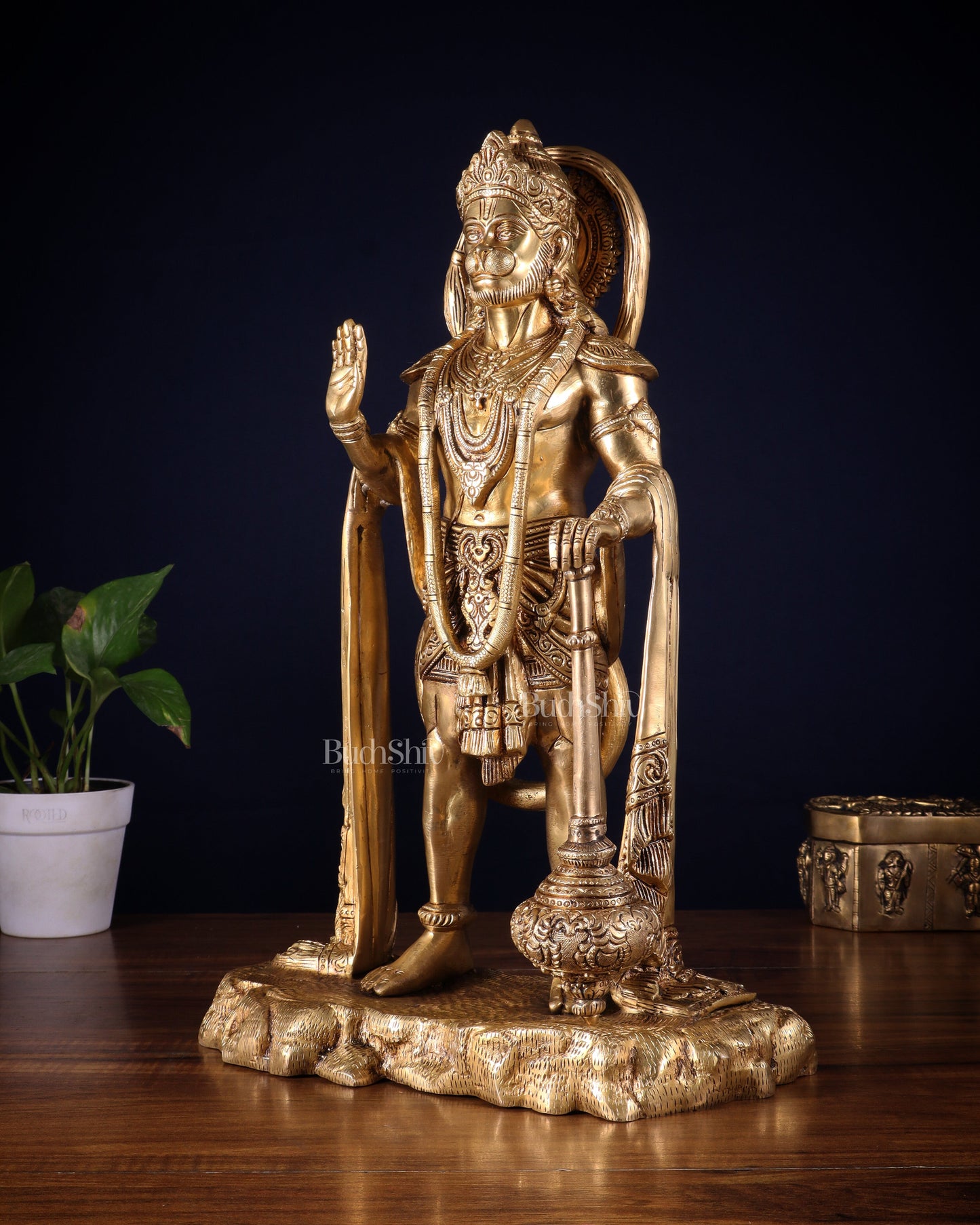 Pure Brass Standing Hanuman Statue - 18 inch
